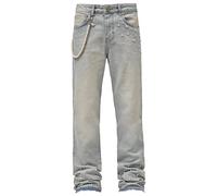 Herren Retro Hip-Hop Loose-Fit Strass-Jeans: Stretch mehrlagig Schimmernde perlenverzierte Y2K-Jeans mit weitem Bein, Street Style (Hellblau,XXL)