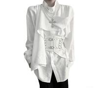 Herren Retro Schärpe Schal Casual Hemd Neutral Wind Stehkragen Leicht Reife Langarm Tops für Frühling Herbst Urlaub Party Cosplay Schwarz (XL Weiß)