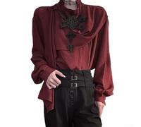 Herren Retro Schärpe Schal Casual Hemd Neutral Wind Stehkragen Leicht Reife Langarm Tops für Frühling Herbst Urlaub Party Cosplay Schwarz (L Rot)