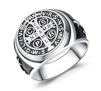 Herren Ring 925 Sterling Silber Heiliger Benedikt Ring St. Benedict Ringe Schutz Schmuck Religiöse Geschenk für Herren Damen