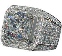 Herren-Ring aus 925er Silber, quadratischer kubischer Zirkonia, klassischer Ring, modischer Silberschmuck, Party-Zubehör, quadratischer Diamantring, Cocktailring, Hochzeitstagsring, 33 cm, Sterling