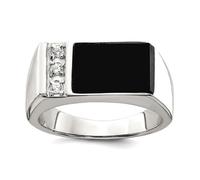 Herren-Ring aus 925er-Sterlingsilber, massiv poliert, simulierter Onyx und Zirkonia, US 10 | EU 62.5 | DE 20 | JP 20 | UK T 1/2, Cubic Zirkonia Metall Zirkonia Edelstein Metall:, Zirkonia Onyx