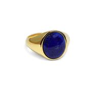 Herren Ring Gold Siegelring mit Lapis Stein blau massives 925 Sterling Silber 18k vergoldet rund poliert traditionell | Männerschmuck aus Deutschland mit Geschenkbox (56)