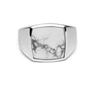 Herren Ring Siegelring mit Stein 925 Sterling Silber massiv quadratisch eckig poliert glänzend handgemacht | Männerschmuck aus Deutschland mit Geschenkbox (Weiß Marmoriert, 58 (18.5))