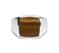Herren Ring Siegelring mit Stein 925 Sterling Silber massiv quadratisch eckig poliert glänzend handgemacht | Männerschmuck aus Deutschland mit Geschenkbox (Tigerauge braun, 68 (21.6))