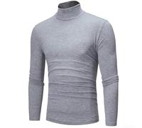 Herren Rollkragenpullover mit schmaler Passform, langärmelig, einfarbig, Polyestergewebe, für Freizeitkleidung (S Grau)