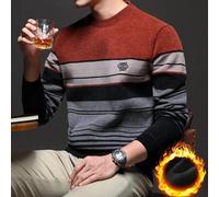 Herren roter Chenille gestreifter Strickpullover, winterlich dick und warm, für den Herbst