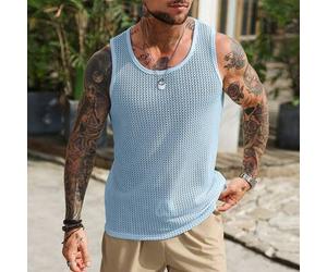 Herren Rundhals Ausschnitt Jacquard Casual vielseitig Alltagstragen Tanktop Hellblau Top Herren Strick Tanktop Herren Mesh Herren Top Herren Häkel Top
