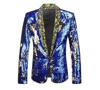 Herren Sakko Fasching Mit Knöpfen Anzugjacke Pailletten Blazer Reverskragen Anzug Bequeme Festliche Smoking Weiche Jacket Freizeit Herren-Sakko Party Leicht Jacke Stretch Kostüm Blau L