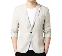 Herren Sakko Sportlich Modern, Herren Leinenblazer, Stilvoller EIN Knopf Anzug, Leichte Sportjacke, Schmal Geschnittener Business Anzug, Sommer Outdoor Sportbekleidung Mit Revers, Khaki, Gr