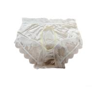 Herren Satin Slips mit Spitze, 3D Beutel, nahtlos aus kühler Eis-Seide | 80% Nylon 20% Spandex, Breathable Quick-dry, Seamless Mid-waist, Floral Embroidery, Sizes L-XL