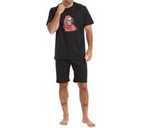 Herren Schlafanzug kurz, weicher Single-Jersey aus 100% Baumwolle und Hose in Bermuda Form - mit Motiv Dark Night in der Farbe schwarz Grösse XL