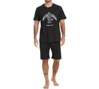 Herren Schlafanzug kurz, weicher Single-Jersey aus 100% Baumwolle und Hose in Bermuda Form - mit Motiv Game on in der Farbe schwarz Grösse XL