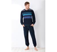 hajo Herren Schlafanzug, lang - Klima-Frottee, Bündchen, V-Ausschnitt, Pyjama Blau 3XL