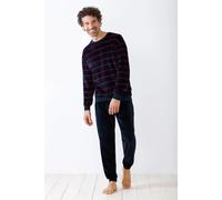 hajo Herren Schlafanzug, lang - Nicki, Bündchen, Pyjama, Baumwollmischung Dunkelblau 3XL