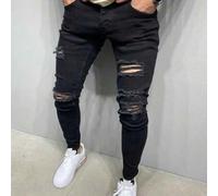 Herren Schwarze Destroyed Skinny Jeans Lässig Streetwear Elastische Jeggings, Grunge