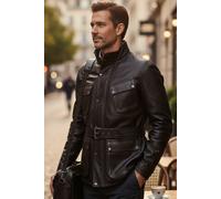 Herren Schwarze Lammleder-Safari-Parka-Jacke - Haven XL