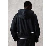 Herren schwarzer gewaschener Reißverschluss-Hoodie mit Fronttasche und Kapuze mit Kordelzug für lässigen Winterstil