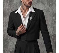 Herren Schwarzer kurzer Blazer & gerade geschnittene Hose 2-teiliges Anzugset, schmal geschnittener maßgeschneiderter Streetwear