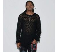 Herren Schwarzer Pullover mit Lochstrick, Langarm - Spitzenmuster Rundhalsausschnitt Design - Weicher atmungsaktiver Stoff, modischer Lässig Top - für