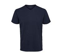 Herren Selected V-Ausschnitt T-Shirt | Einfarbiges Basic Kurzarm Shirt SLHNEWPIMA | Stretch Baumwolle, Farben:Navy, Größe:XL