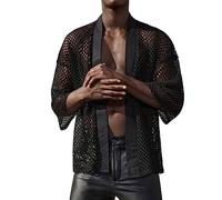 Herren Sexy Transparent T Shirt Glatt Gaze Slim Fit Tops Tank Unterwäsche Reizwäsche Muskel Transparent Shirts ärmellos Netz Unterhemd Netzstruktur Netzhemd Weiß/Schwarz (Black-1, M)