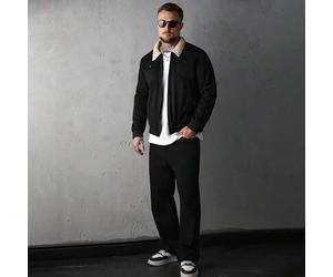 Herren Sherpa Fleece Jacke mit Wildleder Kragen, Jacken für Herren Winter, schwarze Jacke für Herren, Herren Bomberjacke Winter, Herren Lederjacken fü
