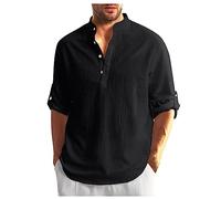 Herren Shirt Langarm Freizeithemden Für Flanellhemd Sweatshirts Einfarbig Baumwolle Leinen Henley Mit Stehkragen Sommer Langarm/Kurzarm Freizeithemd Pulli