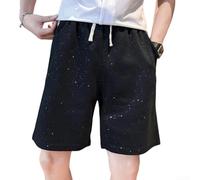Herren-Shorts, Retro-Stil, lockere Passform, gerades Bein, knielang, Sommer, Strandmode, dünn, atmungsaktiv, einfarbig, leicht, Wandern, Urlaub, kurze Hose, schwarz (5XL Schwarz)