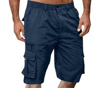 Herren Shorts Sommer Einfarbige Chino Hose Kurze Hosen Stretch Jogger Cargo Short Hose Slim-Fit Mit Taschen,Blau,L