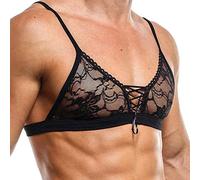 Herren Sissy Dessous Unterwäsche Spitze Satin BH G-String Männer Reizwäsche Verführerische Schlafanzug Transparent Unterhemd Büsterhalter Bralette Bra Top Lace BH Nachthemd Clubwear