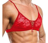 Herren Sissy Unterwäsche Durchsichtige Spitzen BH Crop Top Weste Männer Sexy Dessous Clubwear Dessous Transparent BH Bra bügellos Männer sexy Lingerie Reizvolle Unterwäsche