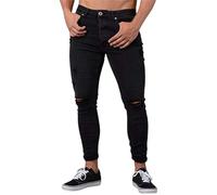 Herren Skinny Jeans Super Stretch Ripped Denim Jeans Distressed Destroyed Slim Fit Denim Hose mit zerstörten Löchern Bequem Stretch Solide Freizeithose Taschen, Schwarz , 3XL
