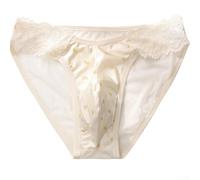 Herren Slip aus durchscheinender Spitze mit 3D-Ausbuchtungstasche, Eisseide, Netz-Unterhose, schnell trocknend, Sissy-Stil, M-3XL (Skin XL)