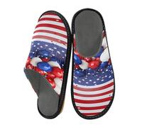 Herren Slipper Ballon Rot und Weiß Streifen Sterne Warm Fuzzy Haus Hausschuhe für Frauen Rutschfeste Indoor/Outdoor Sohlen, Ballon rot und weiß gestreift Sterne, 45/45.5 EU