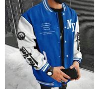 Herren Slogan Grafik Zweifarbige Varsity Baseball Jacke, Blaue und Weiße Baseball Jacke, NY Baseball Jacke, Herren Grafik Baseball Jacke, Herbst