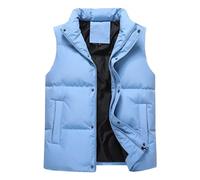 Herren Solid Color Casual gepolsterte Weste Ärmellose Stehkragen Baumwolle Daunenweste Plus Size Outdoor Sportweste Mäntel (Hellblau,5XL)