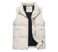 Herren Solid Color Casual gepolsterte Weste Ärmellose Stehkragen Baumwolle Daunenweste Plus Size Outdoor Sportweste Mäntel (Beige,S)