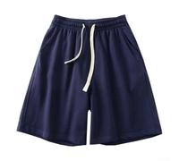 Herren Solid Drawstring Casual Shorts Loose Straight Knee Length Sport Running Jogging Summer Short Pants for Daily Wear Athletic Gym Beach Black White Blue (XL Blue)