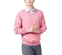 Herren Solid Langarm Pullover V Kragen Wolle Strickpullover Pullover Tops, rose, L