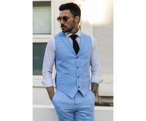 Herren Sommer 2-Teiler Anzug Leinen Formal Blau Weste Hose 44" (Chest) 38" (Waist)