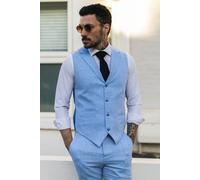 Herren Sommer 2-Teiler Anzug Leinen Formal Blau Weste Hose 46" (Chest) 40" (Waist)