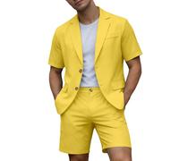 Herren Sommer Anzug Set 2 Teilig Kurzarm Sakko und Shorts Leicht Atmungsaktiv Modern Sommeranzug Regular Fit Freizeitanzug Strukturierte Textur Kurzarm-Blazer Kurze Hose