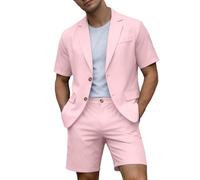 Herren Sommer Anzug Set 2 Teilig Kurzarm Sakko und Shorts Leicht Atmungsaktiv Modern Sommeranzug Regular Fit Freizeitanzug Strukturierte Textur Kurzarm-Blazer Kurze Hose