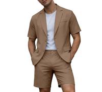 Herren Sommer Anzug Set 2 Teilig Kurzarm Sakko und Shorts Leicht Atmungsaktiv Modern Sommeranzug Regular Fit Freizeitanzug Strukturierte Textur Kurzarm-Blazer Kurze Hose