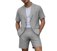 Herren Sommer Anzug Set 2 Teilig Kurzarm Sakko und Shorts Leicht Atmungsaktiv Modern Sommeranzug Regular Fit Freizeitanzug Strukturierte Textur Kurzarm-Blazer Kurze Hose