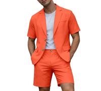 Herren Sommer Anzug Set 2 Teilig Kurzarm Sakko und Shorts Leicht Atmungsaktiv Modern Sommeranzug Regular Fit Freizeitanzug Strukturierte Textur Kurzarm-Blazer Kurze Hose