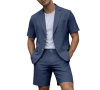 Herren Sommer Anzug Set 2 Teilig Kurzarm Sakko und Shorts Leicht Atmungsaktiv Modern Sommeranzug Regular Fit Freizeitanzug Strukturierte Textur Kurzarm-Blazer Kurze Hose