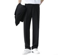Herren Sommer Anzughose Lang Lose Gerade Schwarz für weiß Herren | Langer Schnitt, lose Passform, gerade Beine, ideal für Sommer, Business und Freizeit(Black XL)
