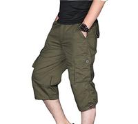 Herren Sommer Cargo Shorts 3/4 Bermuda mehrere Taschen Caprihose Camouflage Sport Outdoor Shorts, Armeegrün, XXL